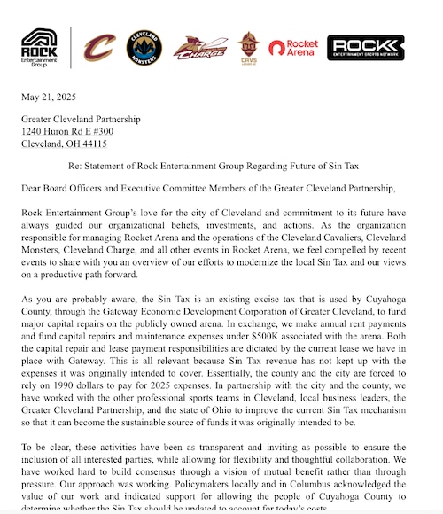 Cavs letter regarding Browns