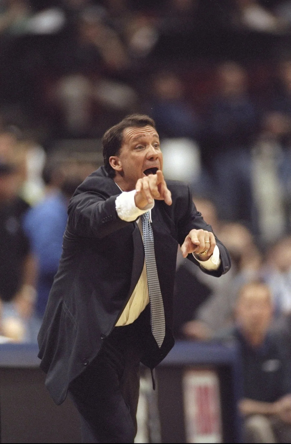 Flip Saunders of the Minneapolis Timberwolves coaches during a game against the Seattle Super Sonics at the Target Center in Minneapolis, Minnesota. The Timberwolves defeated the Sonics 98-90.