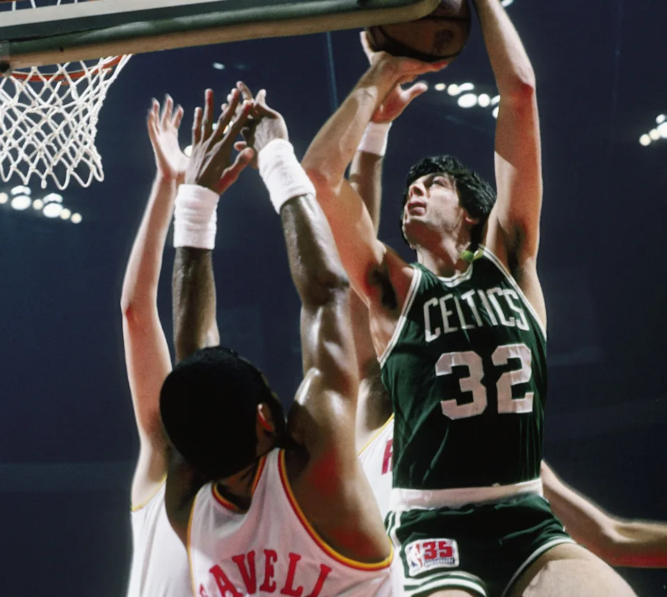 May 1981; Houston, TX, USA: FILE PHOTO; Boston Celtics forward Kevin McHale (32) in action against the Houston Rockets during the 1980-81 NBA Finals at the Summit. Mandatory Credit: Malcolm Emmons-USA TODAY Sports