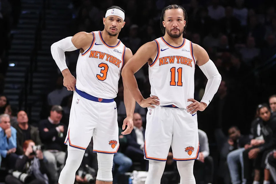 New York Knicks teammates Josh Hart and Jalen Brunson at Barclays Center.Wendell Cruz-Imagn Images