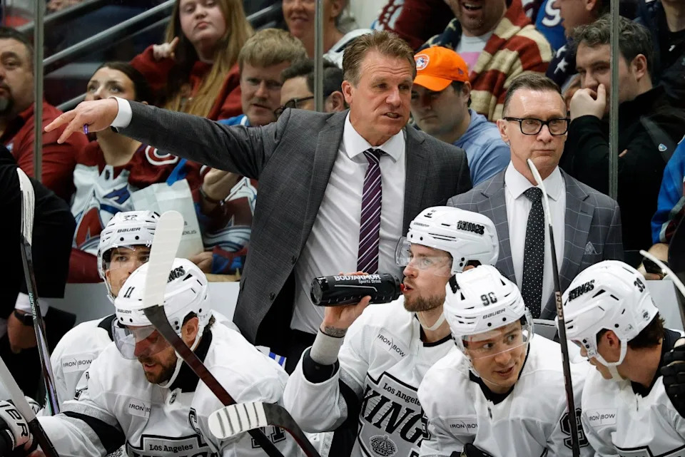 Los Angeles Kings head coach Jim Hiller in the first period against the Los Angeles Kings at Ball Arena.Isaiah J. Downing-Imagn Images