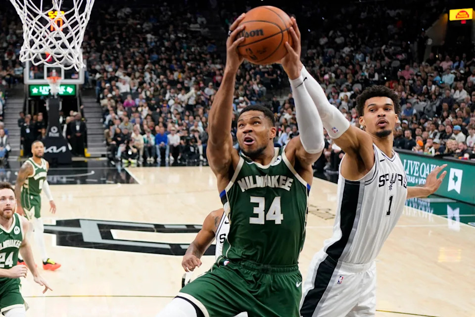Milwaukee Bucks forward Giannis Antetokounmpo and San Antonio Spurs forward Victor WembanyamaScott Wachter-Imagn Images