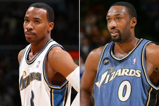 Ned Dishman/NBAE via Getty ; Rocky Widner/NBAE via Getty Javaris Crittenton #8 of the Washington Wizards looks on during the game against the New Orleans Hornets at the Verizon Center on March 11, 2009 in Washington, D.C. ; Gilbert Arenas #0 of the Washington Wizards during the game on December 18, 2009 at Oracle Arena in Oakland, California.