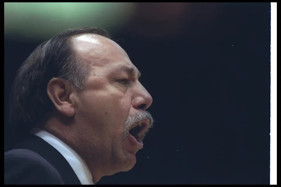 26 Mar 1997: Milwaukee Bucks head coach Chris Ford looks on during a game against the Los Angeles Lakers at the Great Western Forum in Inglewood, California. The Lakers won the game, 106-84.