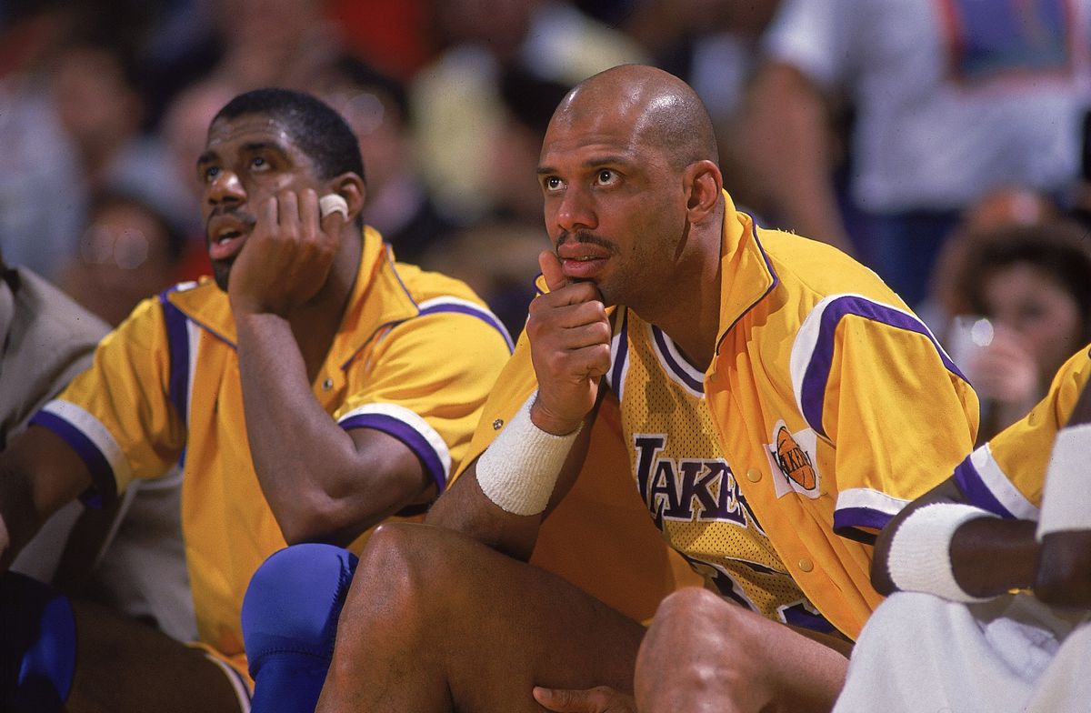 Los Angeles Lakers Kareem Abdul-Jabbar and Magic Johnson