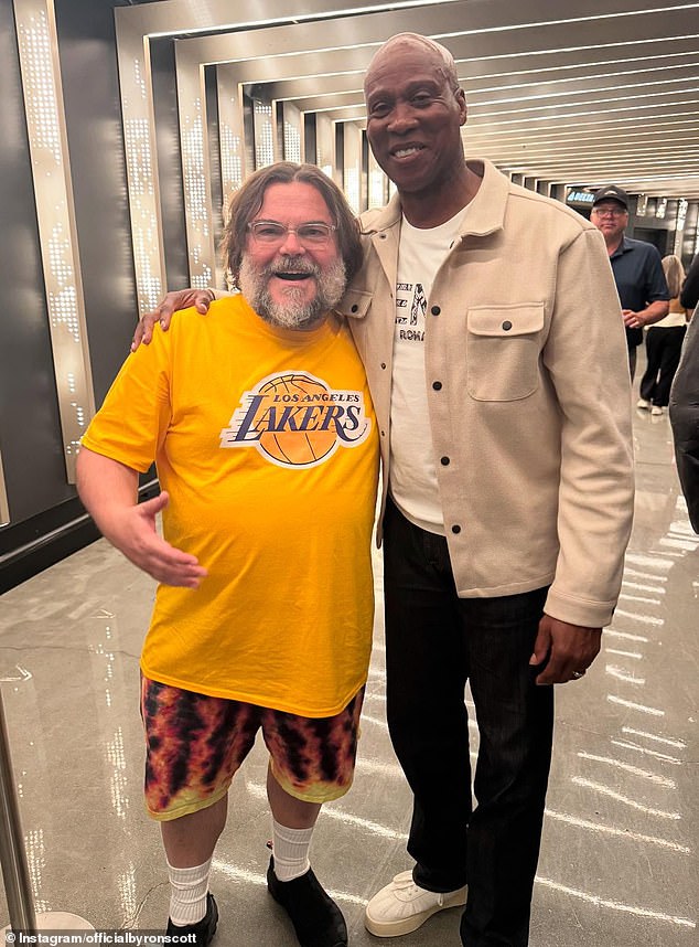 Byron Scott with actor Jack Black, taken at the Crypto.com Arena and posted to Scott's Instagram account on April 22