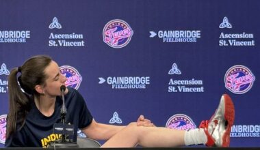 Clark showed off her Nike sneakers at a pregame press conference before Saturday's game