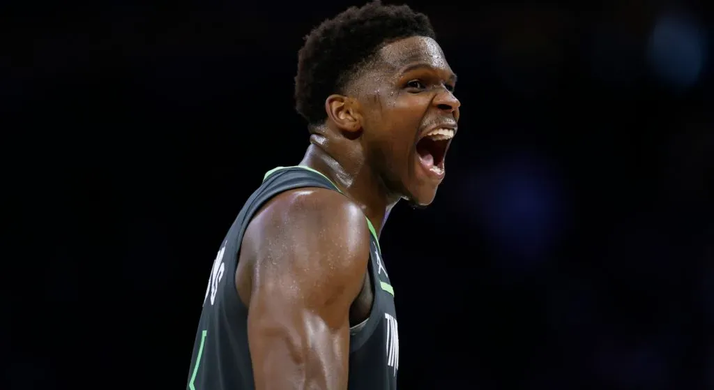 Anthony Edwards reacting in a playoff game.