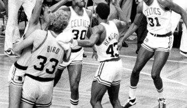 Cedric Maxwell (right) was the MVP of the 1981 NBA Finals.