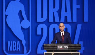 NBA commissioner Adam Silver speaks during the first round of the 2024 NBA Draft Lottery...