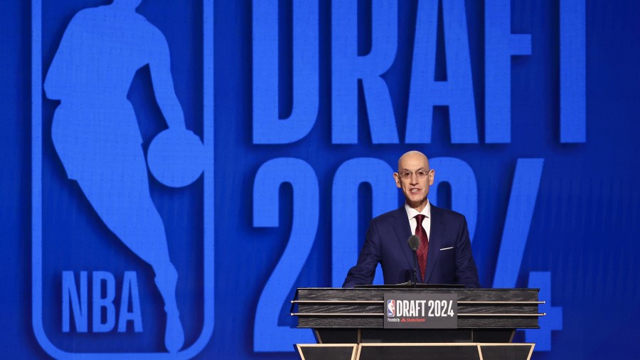 NBA commissioner Adam Silver speaks during the first round of the 2024 NBA Draft Lottery...