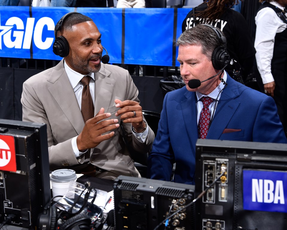 ORLANDO, FL - DECEMBER 19: Grant Hill talks to Brian Anderson before the game between the Oklahoma City Thunder and the Orlando Magic on December 19, 2024 at the Kia Center in Orlando, Florida. NOTE TO USER: User expressly acknowledges and agrees that, by downloading and or using this photograph, User is consenting to the terms and conditions of the Getty Images License Agreement. Mandatory Copyright Notice: Copyright 2024 NBAE (Photo by Gary Bassing/NBAE via Getty Images)