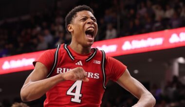 Ace Bailey #4 of the Rutgers Scarlet Knights celebrates