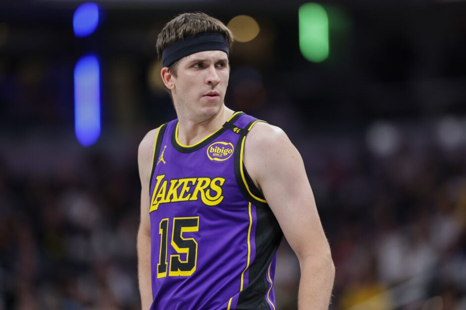 Austin Reaves playing for Los Angeles Lakers vs Indiana Pacers.