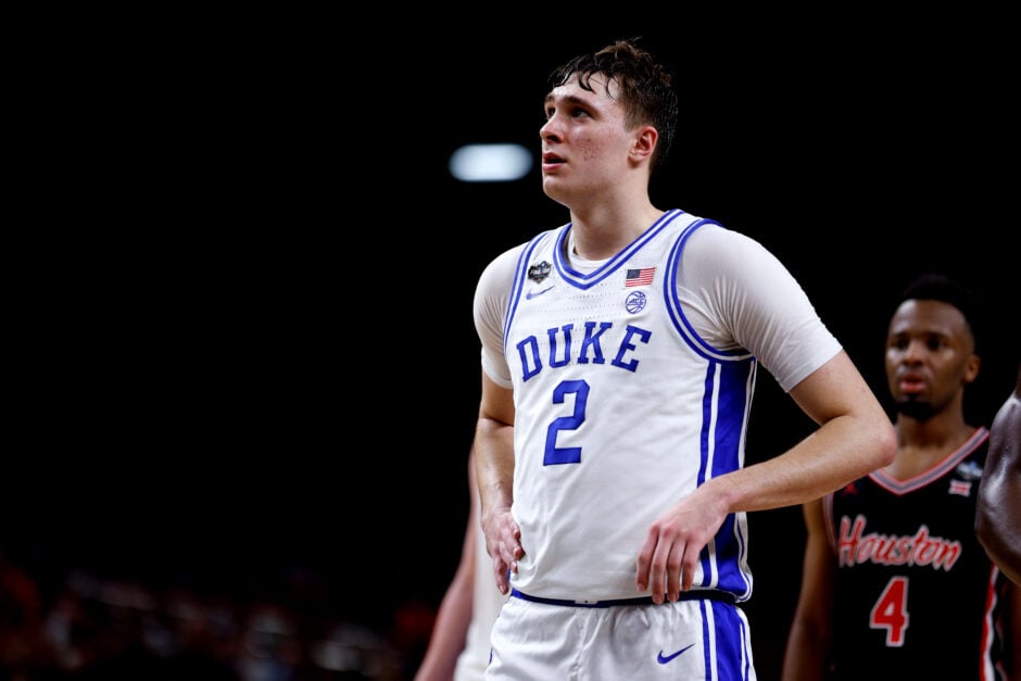 2025 NBA Draft prospect Cooper Flagg looks on while representing Duke