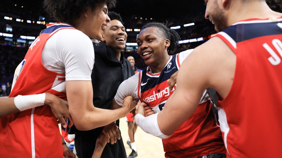 Bub Carrington #8 of the Washington Wizards a buzzer beater to give the Utah Jazz a Top 5 pick...