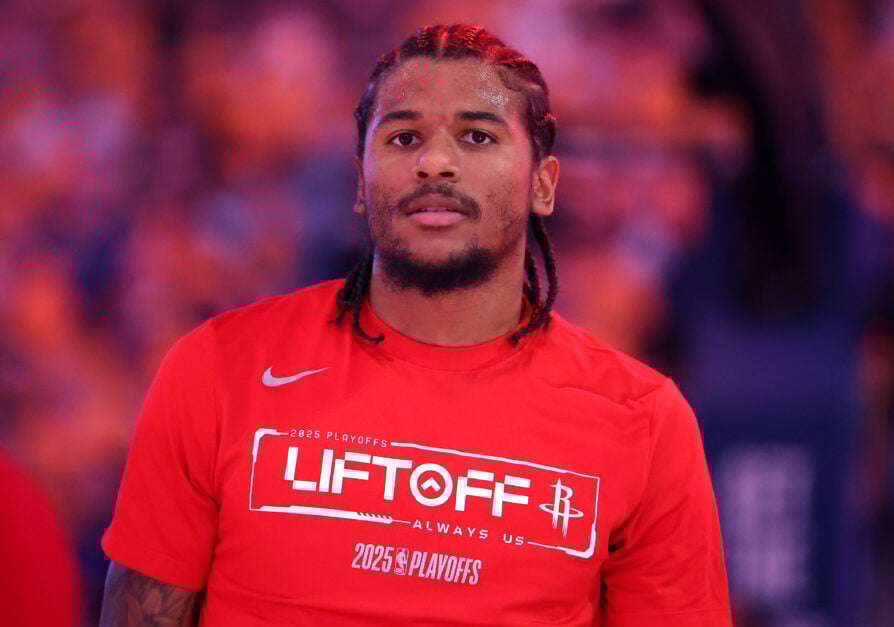 Former Houston Rockets star Jalen Green in pre-game outfit vs the Golden State Warriors.