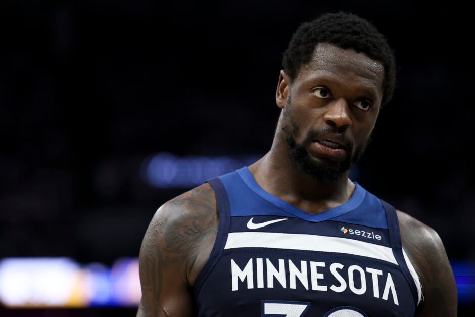 Julius Randle #30 of the Minnesota Timberwolves reacts during the second quarter of Game Five of the Western Conference Second Round NBA Playoffs against the Golden State Warriors at Target Center.