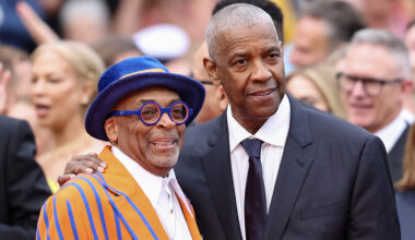 US director and executive producer Spike Lee and US actor Denzel Washington arrive for the screening of the film Highest 2 Lowest at the 78th edition of the Cannes Film Festival in Cannes, southern France, on May 19, 2025.