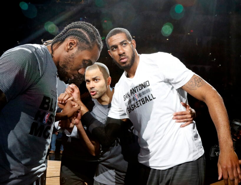 Tony Parker, LaMarcus Aldridge, and Kawhi Leonard when they played for the Spurs.