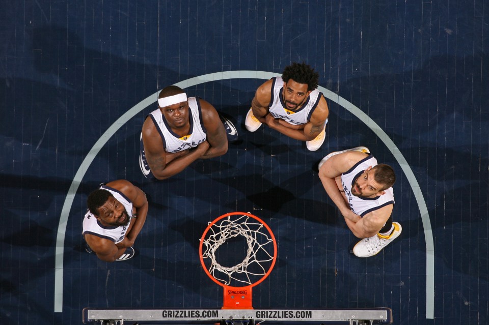 MEMPHIS, TN - APRIL 12: Tony Allen #9, Zach Randolph #50, Mike Conley #11 and Marc Gasol #33 of the Memphis Grizzlies pose for a group shot on April 11, 2017 at FedEx Forum in Memphis, Tennessee. NOTE TO USER: User expressly acknowledges and agrees that, by downloading and/or using this photograph, user is consenting to the terms and conditions of the Getty Images License Agreement. Mandatory Copyright Notice: Copyright 2017 NBAE (Photo by Joe Murphy/NBAE via Getty Images)
