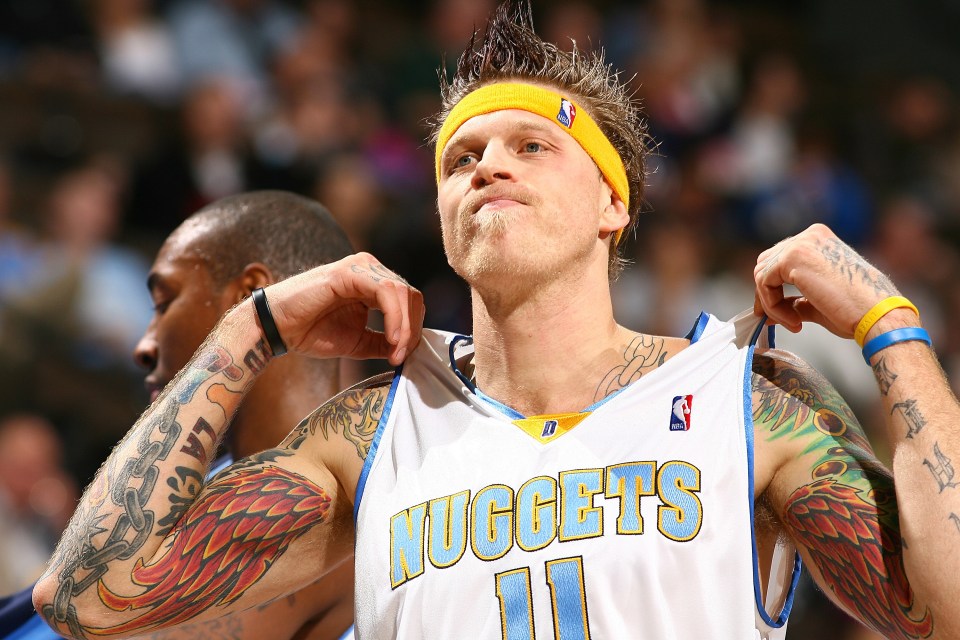 DENVER - OCTOBER 10: Chris Andersen #11 of the Denver Nuggets reacts to a play against the Minnesota Timberwolves on October 10, 2008 at the Pepsi Center in Denver, Colorado. NOTE TO USER: User expressly acknowledges and agrees that, by downloading and/or using this Photograph, user is consenting to the terms and conditions of the Getty Images License Agreement. Mandatory Copyright Notice: Copyright 2008 NBAE (Photo by Garrett W. Ellwood/NBAE via Getty Images)