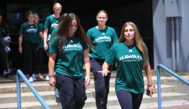 Big West Player of the Year Bernadette Doyle, right, and the Hawaii water polo team left the Duke Kahanamoku Aquatics Complex on Monday for Indianapolis, Ind., and the NCAA Tournament.