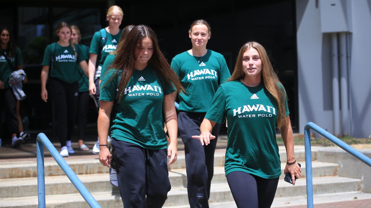 Big West Player of the Year Bernadette Doyle, right, and the Hawaii water polo team left the Duke Kahanamoku Aquatics Complex on Monday for Indianapolis, Ind., and the NCAA Tournament.