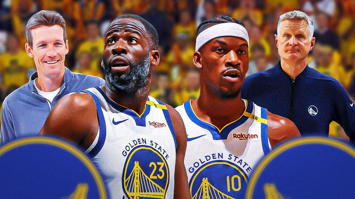 Warriors' Draymond Green and Jimmy Butler with Mike Dunleavy Jr. and Steve Kerr