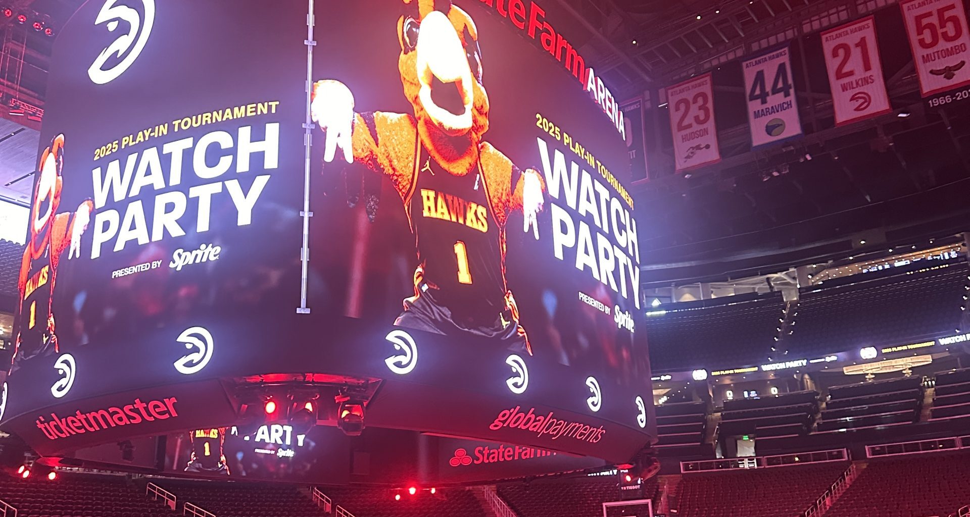 Atlanta Hawks fans watch play-in game at State Farm Arena