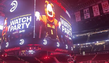 Atlanta Hawks fans watch play-in game at State Farm Arena