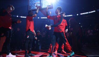 Portland Trail Blazers guard Anfernee Simons (1) enters the starting lineup