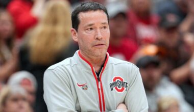 Ohio State head coach Kevin McGuff reacts during a second round college basketball game against Tennessee in the NCAA Tournament, March 23, 2025, in Columbus, Ohio.