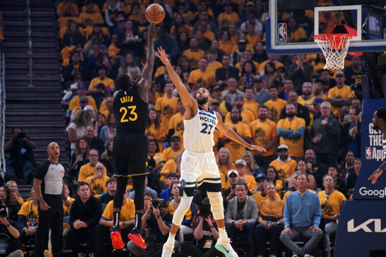Rudy Gobert, Draymond Green - NBA Playoffs - Minnesota Timberwolves at Golden State Warriors