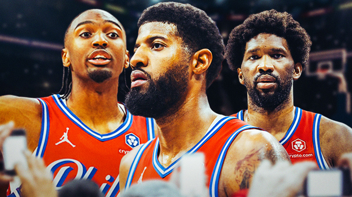 76ers' Tyrese Maxey, Paul George and Joel Embiid