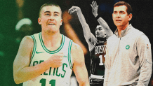 Celtics guard Payton Pritchard and president of basketball operations Brad Stevens
