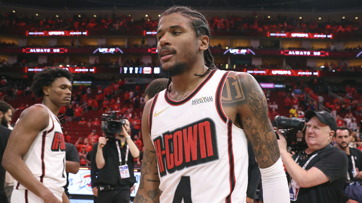 Rockets guard Jalen Green (4) walks off the court