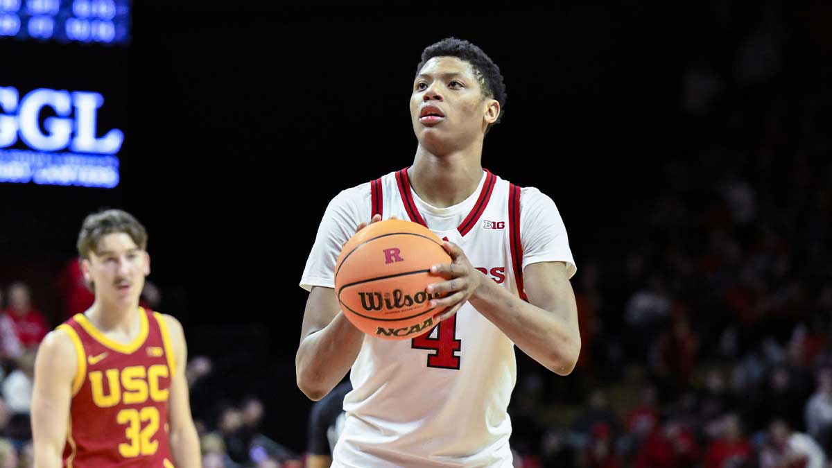 Rutgers Scarlet Knights guard Ace Bailey (4) during the second half against the USC Trojans at Jersey Mike's Arena.