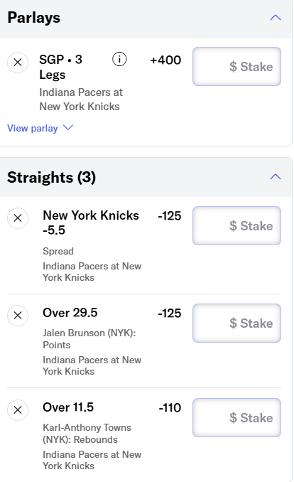 NBA Same Game Parlay: NBA SGP for Knicks Pacers Game 2