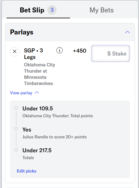 NBA Same Game Parlay (SGP) Timberwolves Thunder