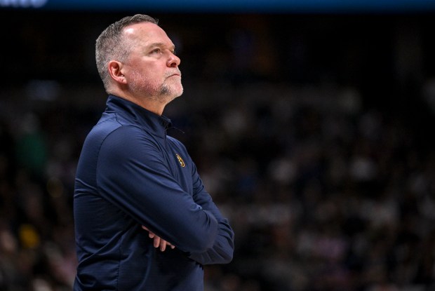 Denver Nuggets head coach Michael Malone watches the action against the Houston Rockets during the third quarter at Ball Arena in Denver on Wednesday, Jan. 25, 2025. (Photo by AAron Ontiveroz/The Denver Post)