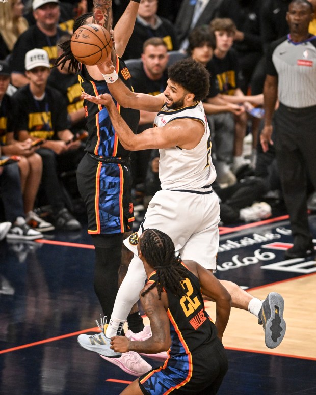 Jamal Murray (27) of the Denver Nuggets passes as Jaylin...