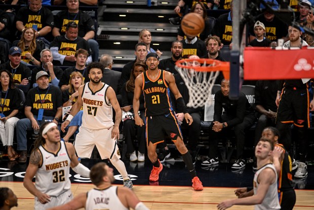 Aaron Wiggins (21) of the Oklahoma City Thunder makes a...