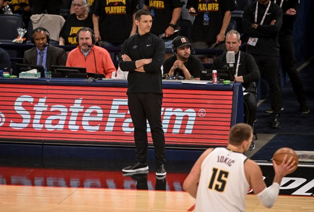 Head coach Mark Daigneault of the Oklahoma City Thunder stands...