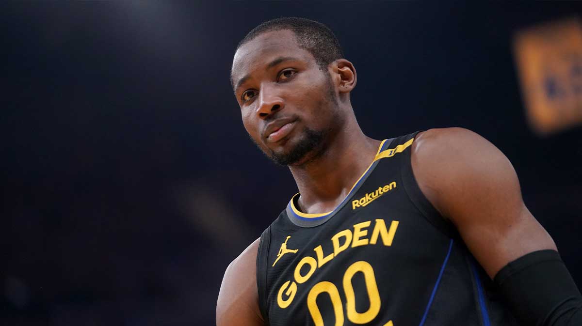 Warriors forward Jonathan Kuminga (00) stands on the court before a play against the Minnesota Timberwolves in the second quarter during game four of the second round for the 2025 NBA Playoffs at Chase Center
