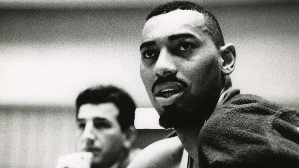 San Francisco Warriors center Wilt Chamberlain on the bench during the 1965 season. 
