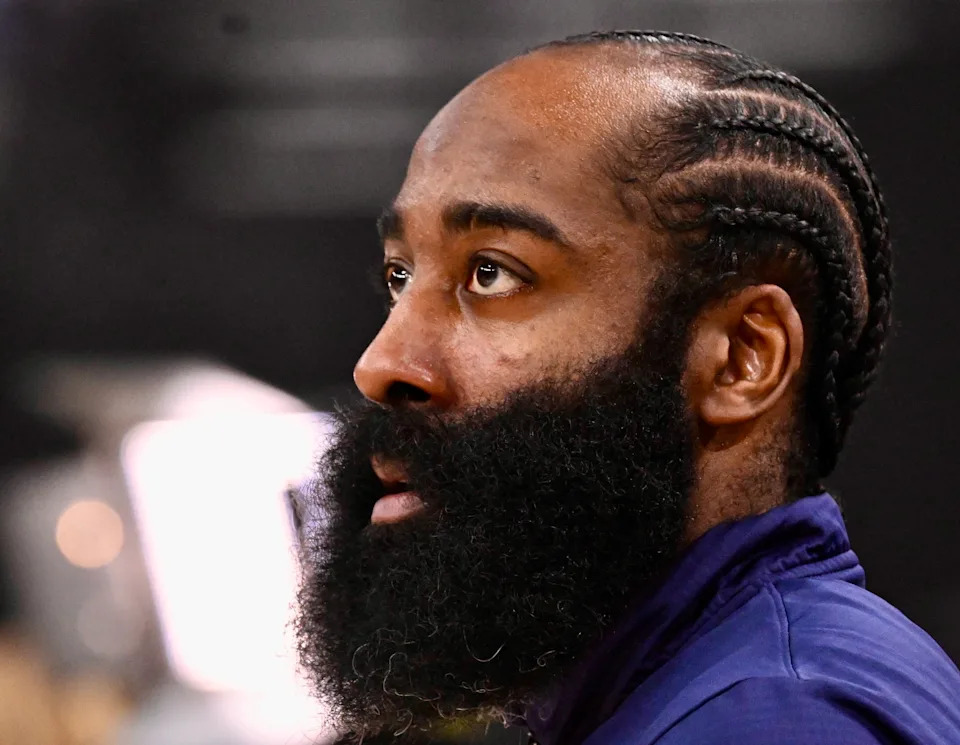 Inglewood, CA - May 01: James Harden #1 of the LA Clippers prior to game 6 of a NBA first round playoff basketball game between the La Clippers and the Denver Nuggets at Intuit Dome in Inglewood on Thursday, May 1, 2025. (Photo by Keith Birmingham/MediaNews Group/Pasadena Star-News via Getty Images)