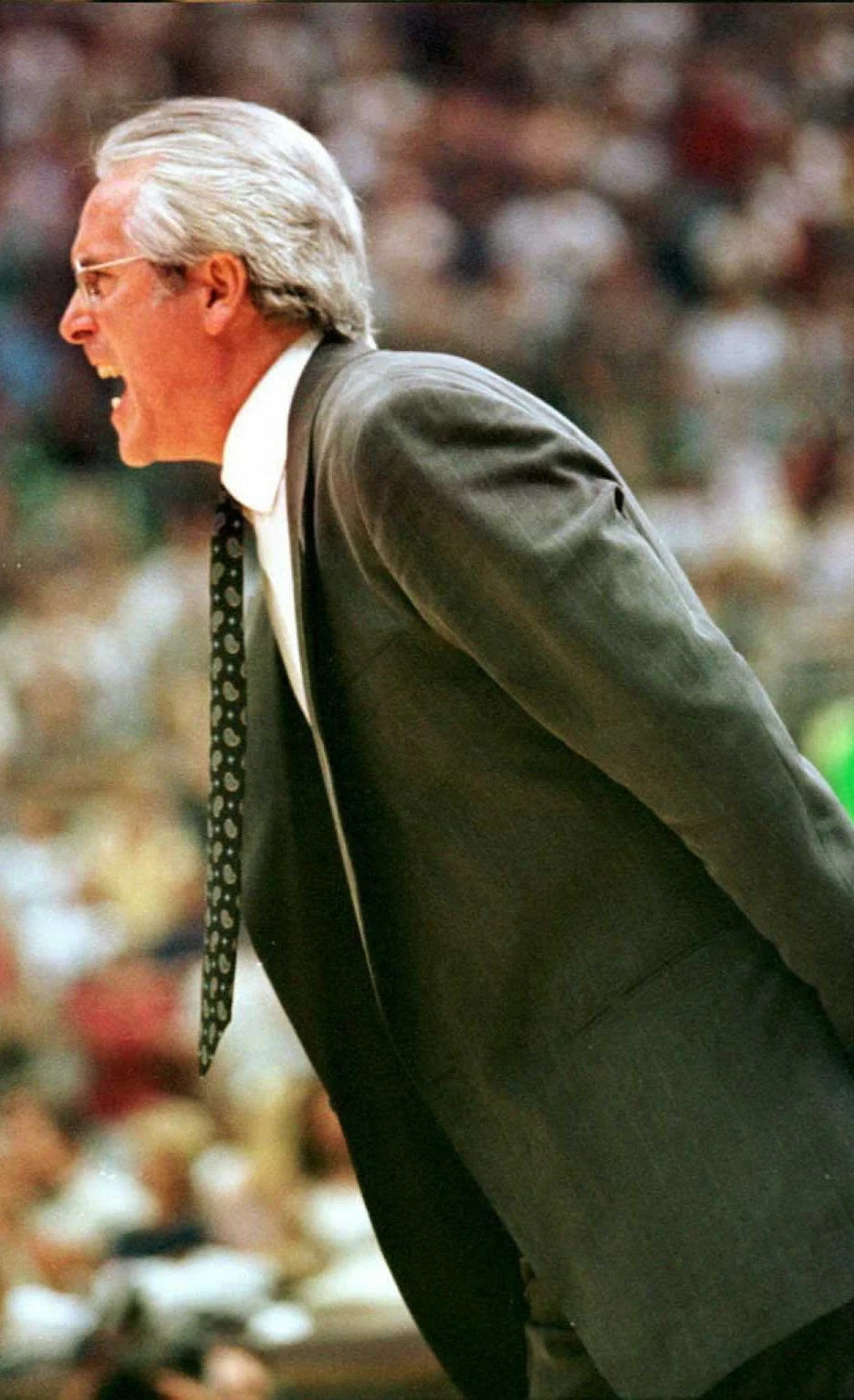 San Antonio head coach Bob Hill screams at his players during the first half of game four of their best-of-seven Western Conference Semifinal series against the Utah Jazz.