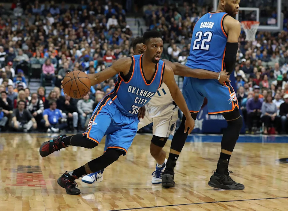 Mar 5, 2017; Dallas, TX, USA; Oklahoma City Thunder guard Norris Cole (30) drives in the second half against the Dallas Mavericks at American Airlines Center. The Mavs beat the Thunder 104-89. Mandatory Credit: Matthew Emmons-USA TODAY Sports