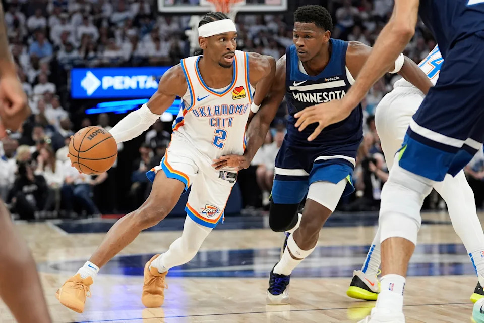 Shai Gilgeous-Alexander and the Thunder are one win away from the NBA Finals. (AP Photo/Abbie Parr)